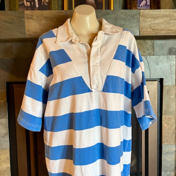 Anthropologie Oversized Blue Striped Rugby Maxi Dress S Bust 48" - Picture 4 of 5